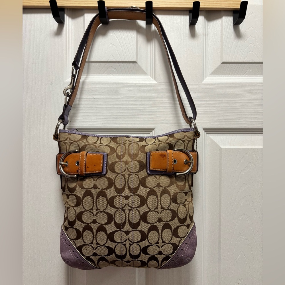 Coach VINTAGE H05K-1487 SoHo Slim Convertible Jacquard Canvas & Purple Suede GUC